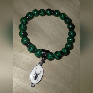 Malachite spider charm bracelet unisex
